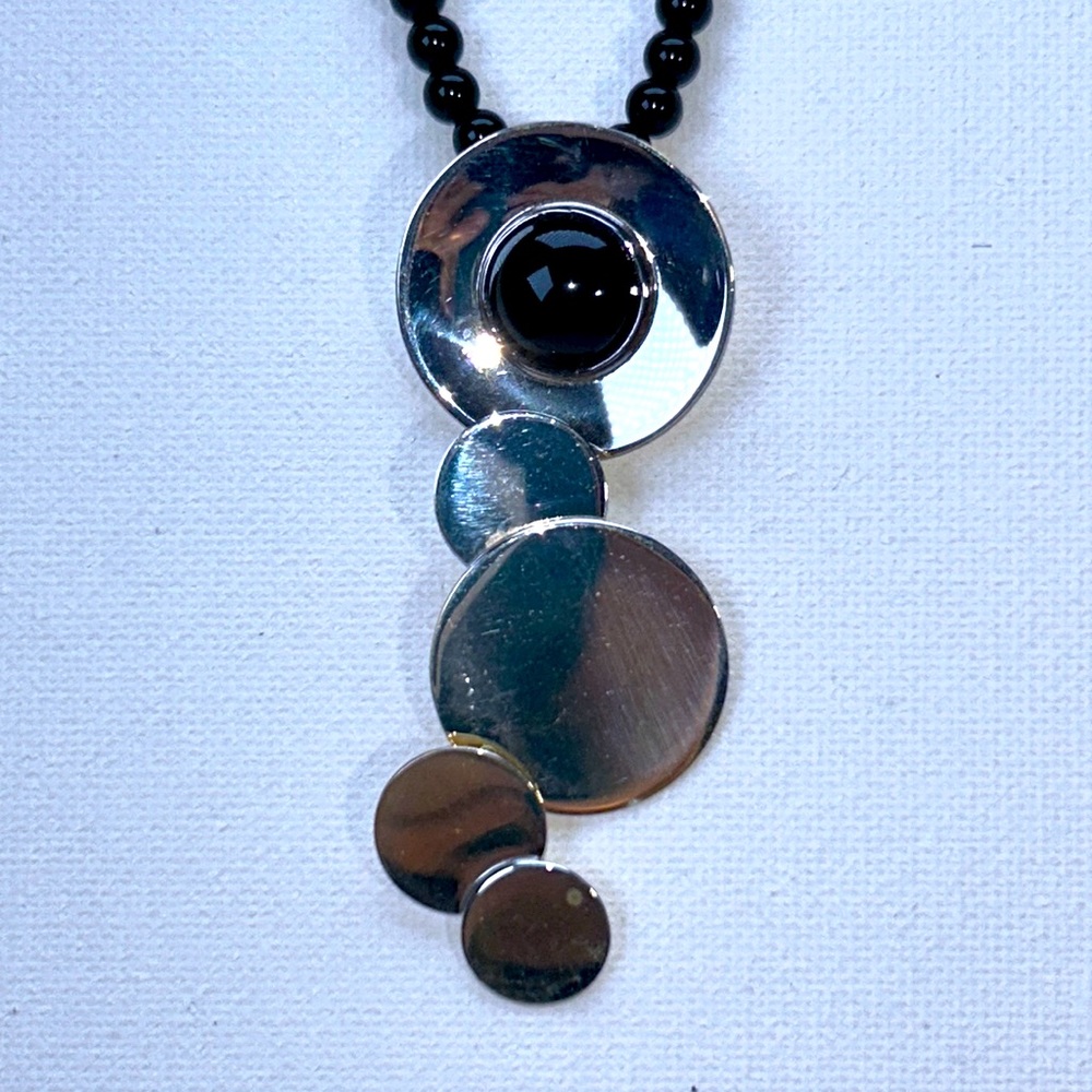 Handmade in Mexico Sterling Circles With Gemstone Beaded Necklace Modern